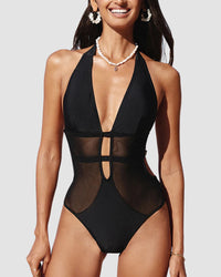Mesh Deep V-Hals Halter Badpak