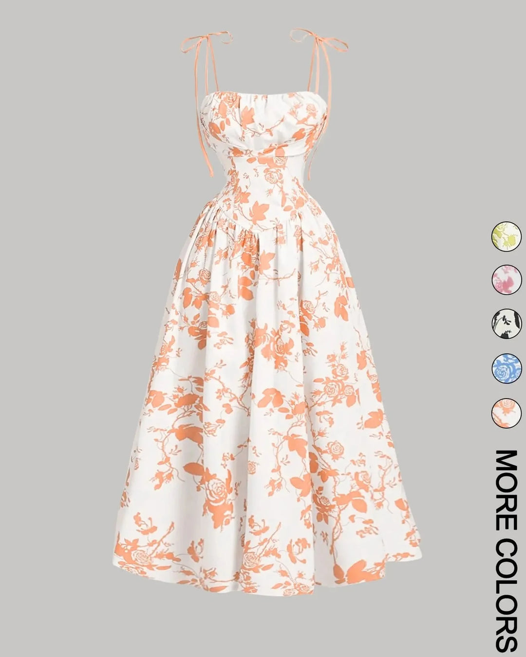 Midi Cami-jurk met Bloemenprint en Strikbandjes, Geschikt voor Grotere Maten