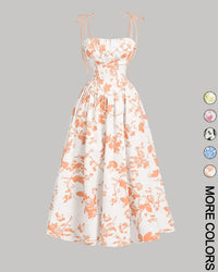 Midi Cami-jurk met Bloemenprint en Strikbandjes, Geschikt voor Grotere Maten
