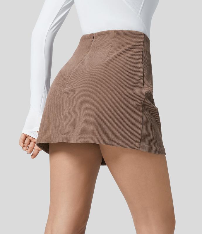 Hoge Taille Onzichtbare Rits 2-in-1 Mini A-lijn Corduroy Casual Rok