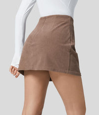 Hoge Taille Onzichtbare Rits 2-in-1 Mini A-lijn Corduroy Casual Rok