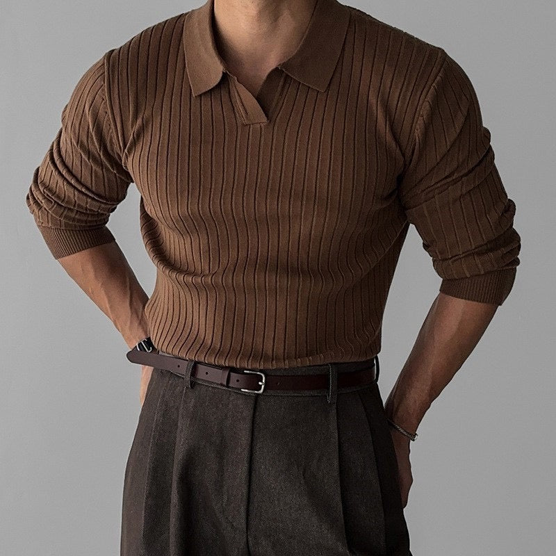 Florence Ribgebreid Poloshirt Met Lange Mouwen