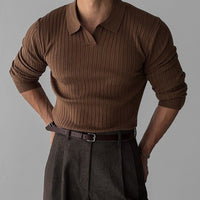 Florence Ribgebreid Poloshirt Met Lange Mouwen