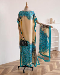 Dames sjaal en omslagdoek set met pauwenprint – elegante strandbedekking