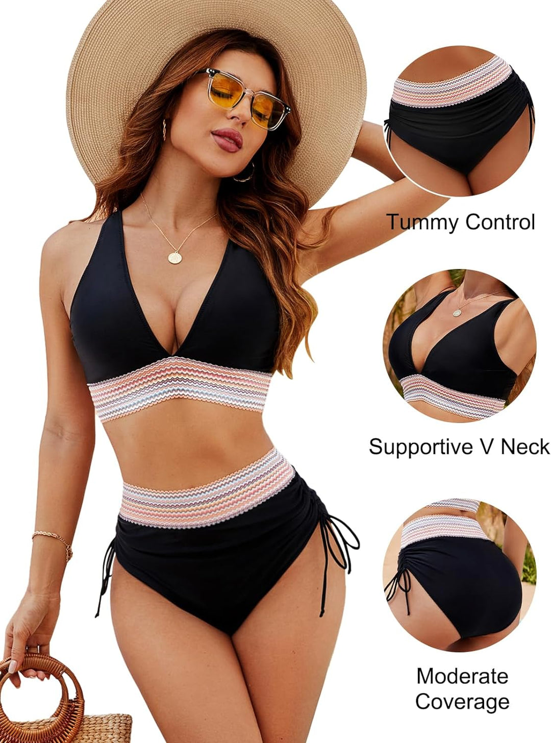 High-Waist Bikini Sets met Buikcontrole en Kleurblokken