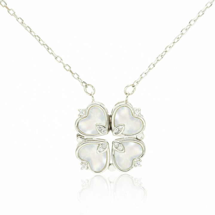 Sterling Zilver Magnetische Schelp Vouwbare Klavertje Vier Ketting