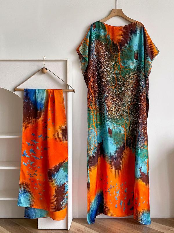 Dames sjaal en omslagdoek set met pauwenprint – elegante strandbedekking