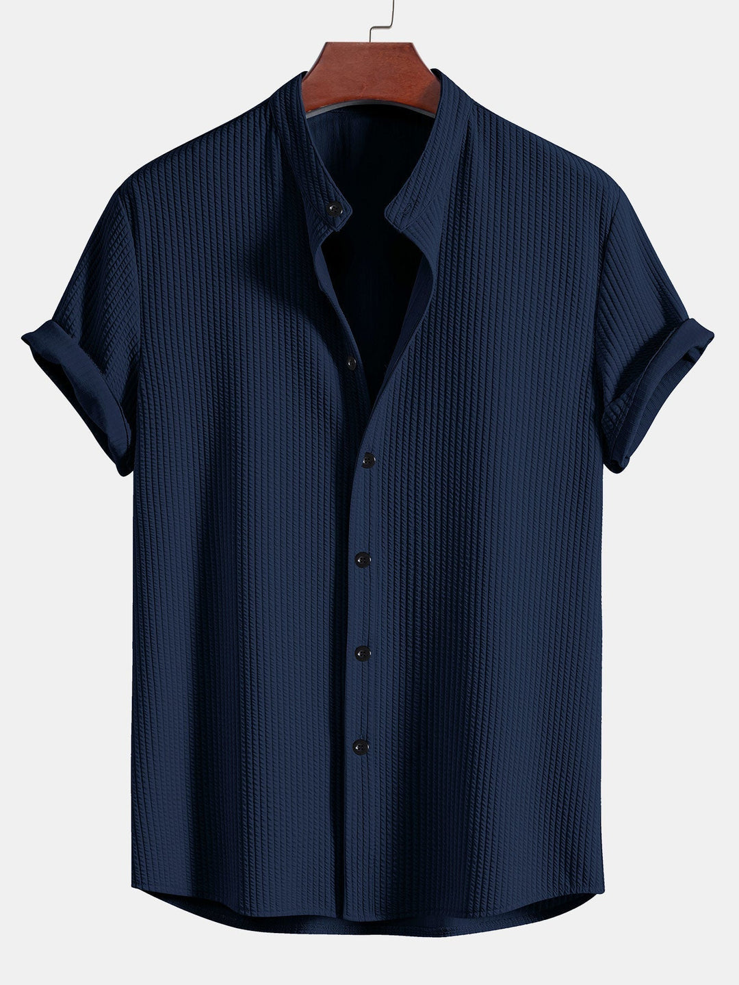 Monaco Geribbeld Katoenen Shirt Met Mandarijnkraag