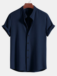 Monaco Geribbeld Katoenen Shirt Met Mandarijnkraag