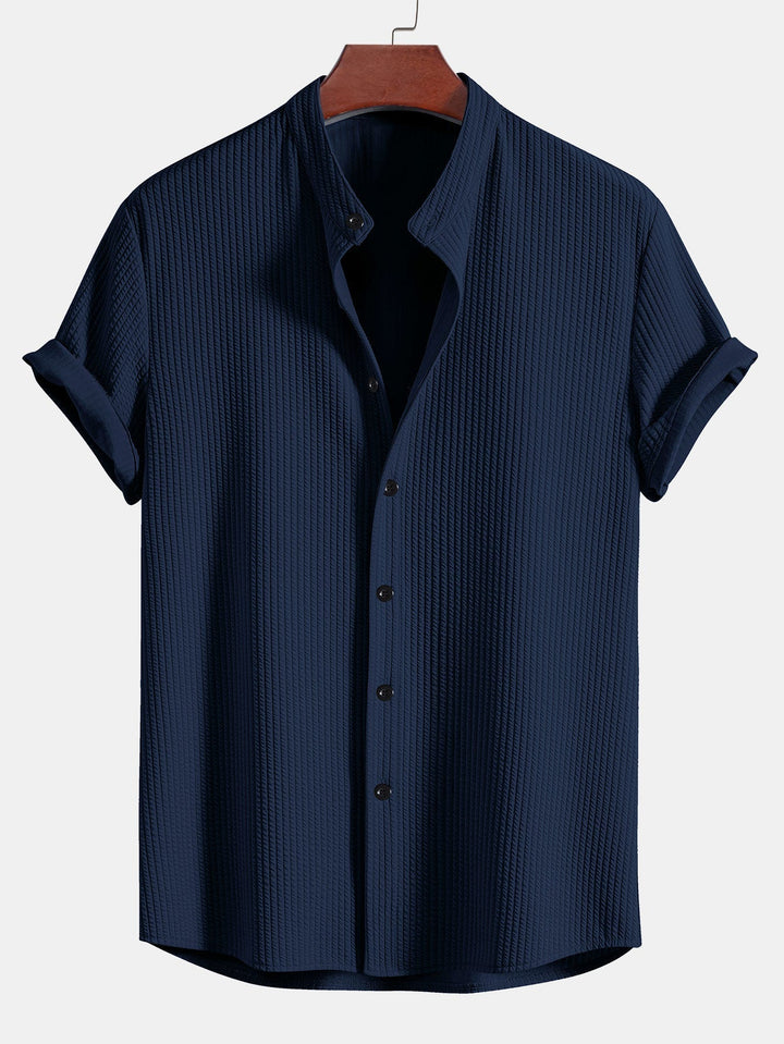Monaco Geribbeld Katoenen Shirt Met Mandarijnkraag
