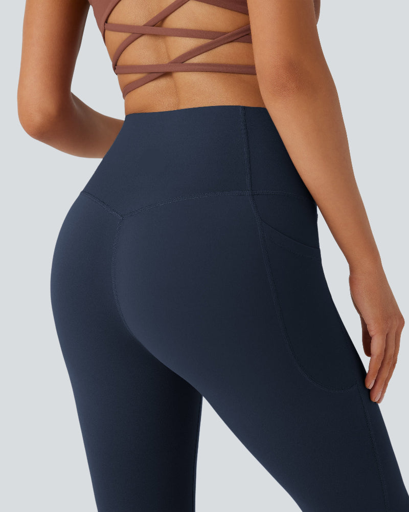 High-Waisted Buikcorrigerende Shaping Yoga Legging met Zakken en Uitlopende Pijpen