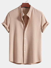Monaco Geribbeld Katoenen Shirt Met Mandarijnkraag