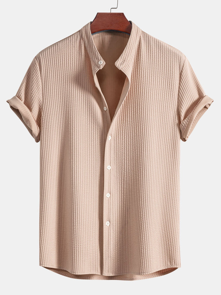 Monaco Geribbeld Katoenen Shirt Met Mandarijnkraag