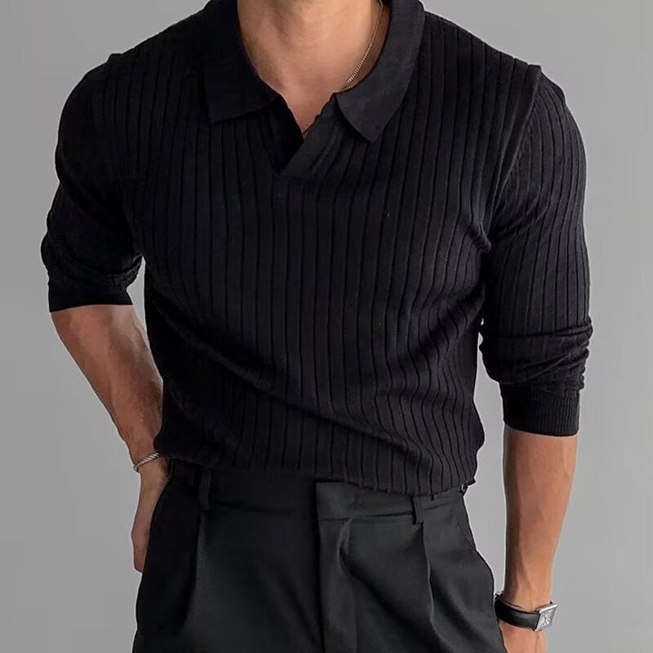 Florence Ribgebreid Poloshirt Met Lange Mouwen