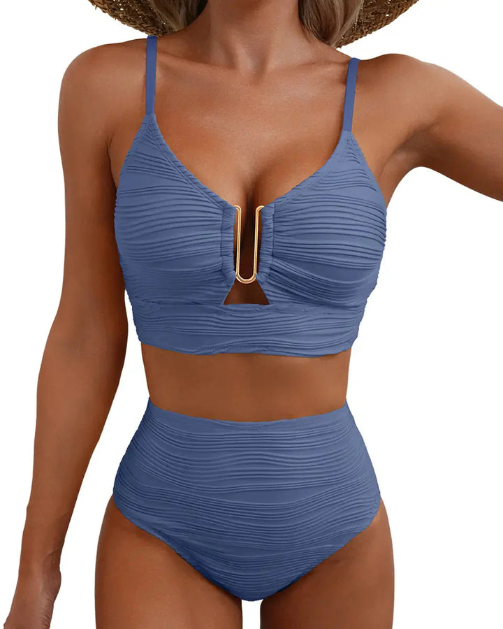 Bikiniset met hoge taille, textuur en U-vormige uitsnede