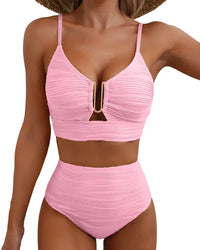 Bikiniset met hoge taille, textuur en U-vormige uitsnede