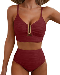 Bikiniset met hoge taille, textuur en U-vormige uitsnede