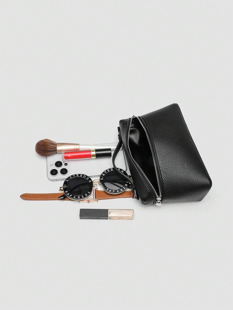 EVLO – Kleine Handtasche aus genarbtem Leder – Schwarz