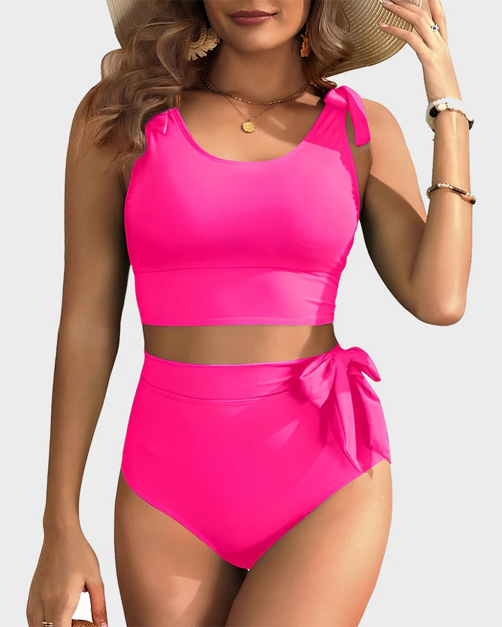 Bikiniset met dubbele strikbandjes, hoge taille en buikcontrole