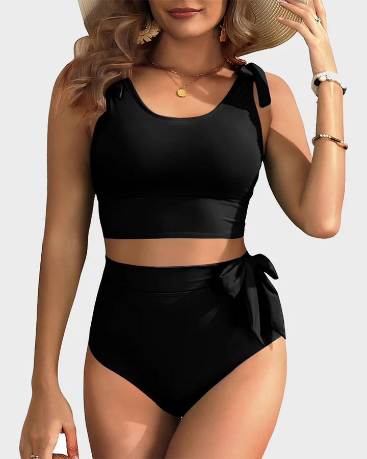 Bikiniset met dubbele strikbandjes, hoge taille en buikcontrole