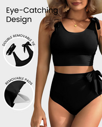 Bikiniset met dubbele strikbandjes, hoge taille en buikcontrole