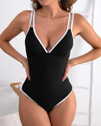 Effen Kleur Mode Slanke Bandjes Rugloos Sexy Bikini Zwempak