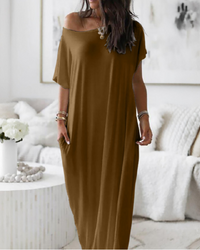 Maxi-jurk met vleermuismouwen en off-shoulderhalslijn