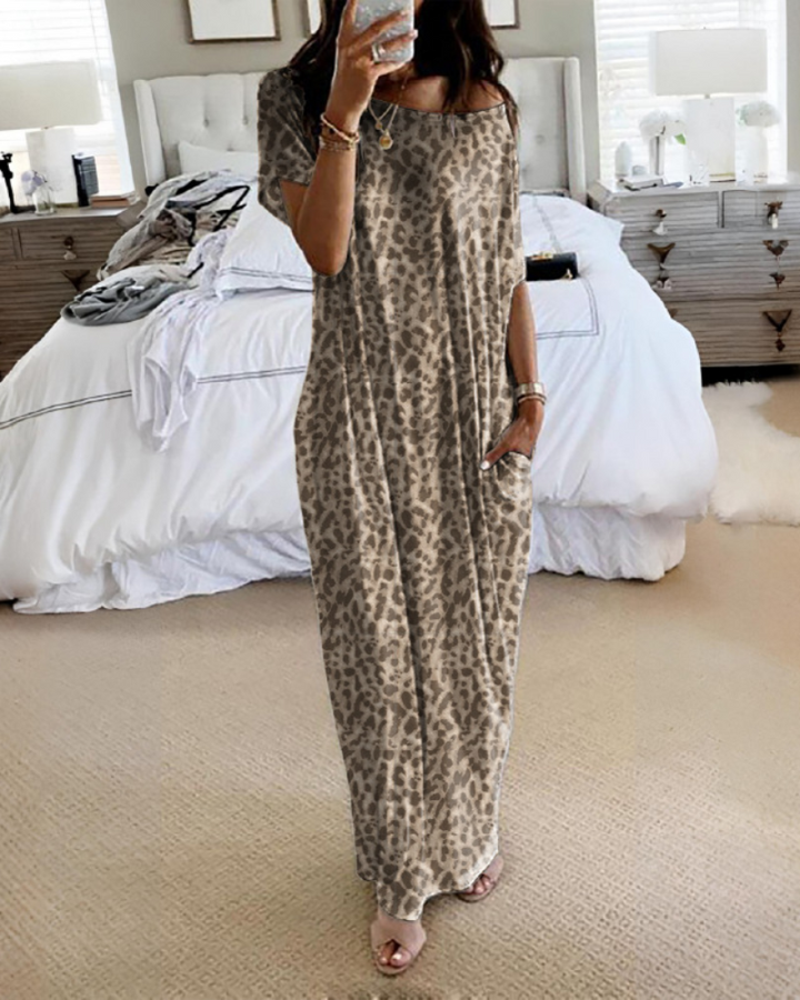 Maxi-jurk met vleermuismouwen en off-shoulderhalslijn