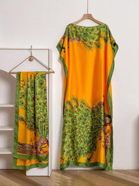Dames sjaal en omslagdoek set met pauwenprint – elegante strandbedekking