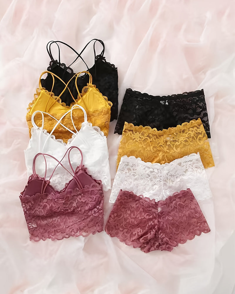Ondergoed & Nachtkleding Basics 4-delige set Kanten Draadloze Beha En Slipje Lingerie Set