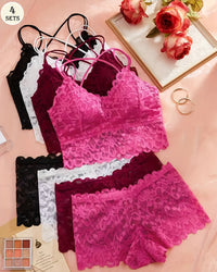 Ondergoed & Nachtkleding Basics 4-delige set Kanten Draadloze Beha En Slipje Lingerie Set