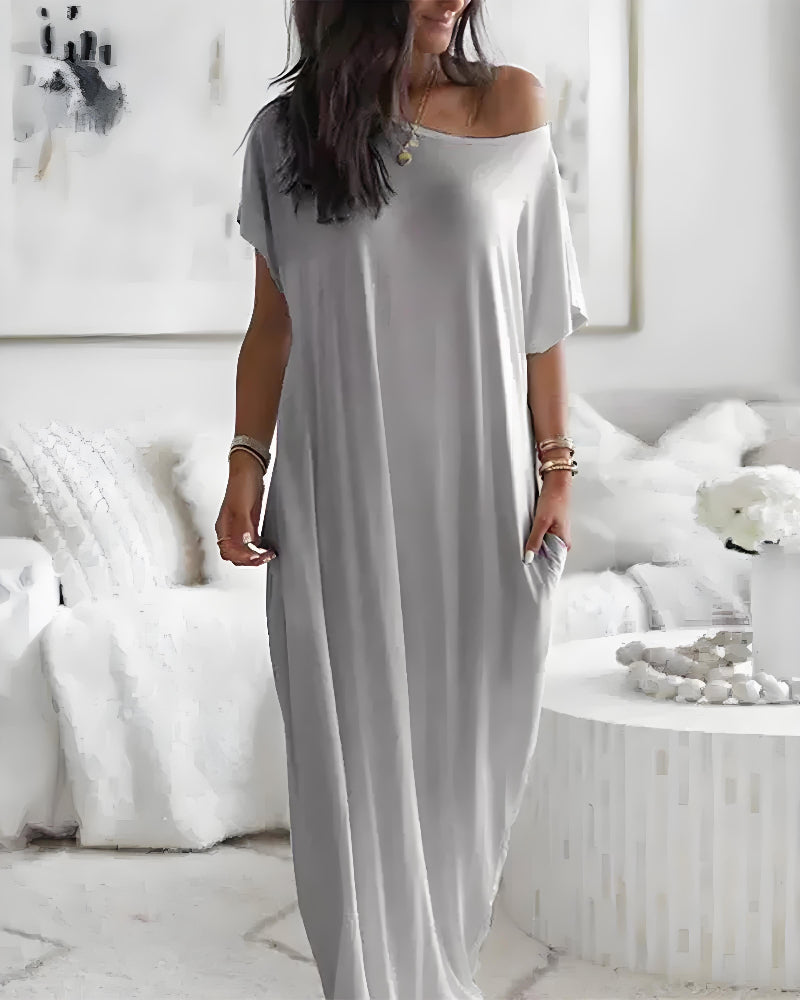 Maxi-jurk met vleermuismouwen en off-shoulderhalslijn