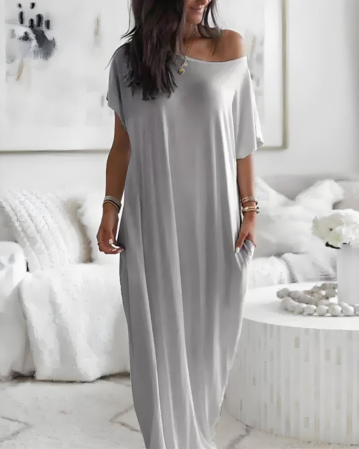Maxi-jurk met vleermuismouwen en off-shoulderhalslijn