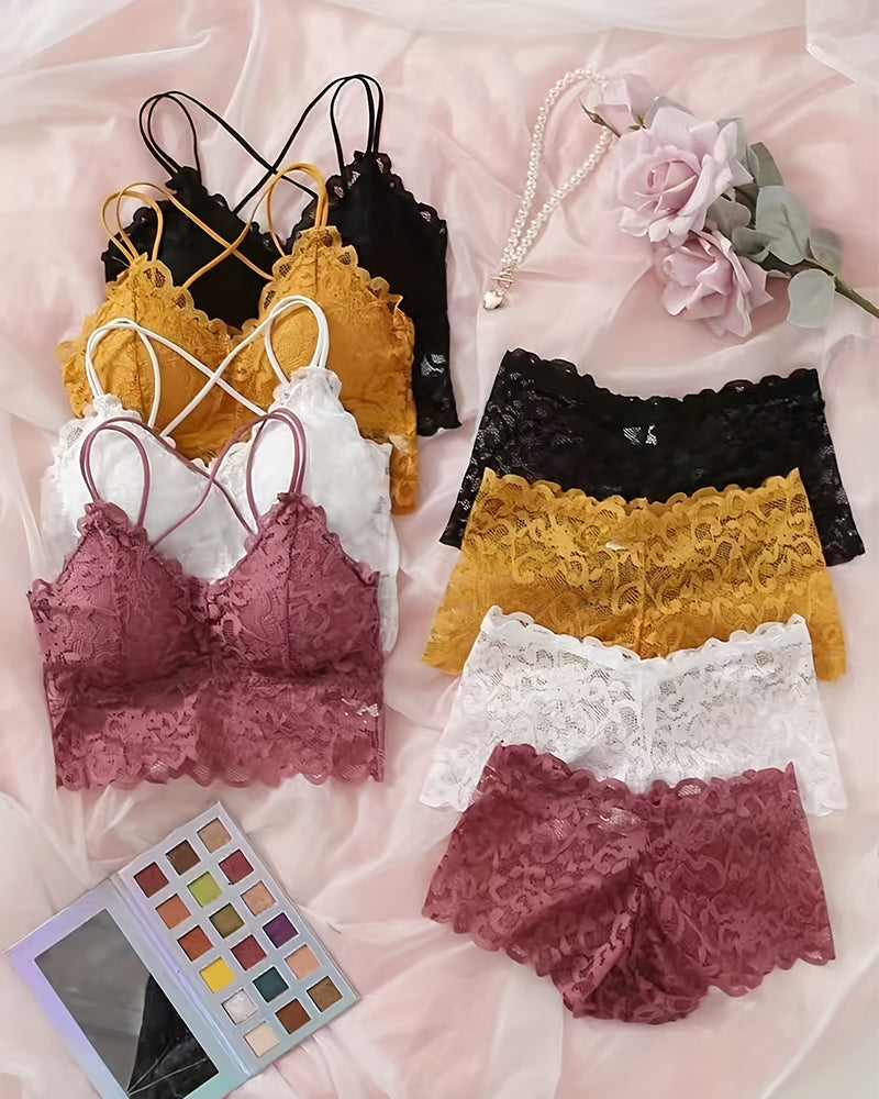 Ondergoed & Nachtkleding Basics 4-delige set Kanten Draadloze Beha En Slipje Lingerie Set