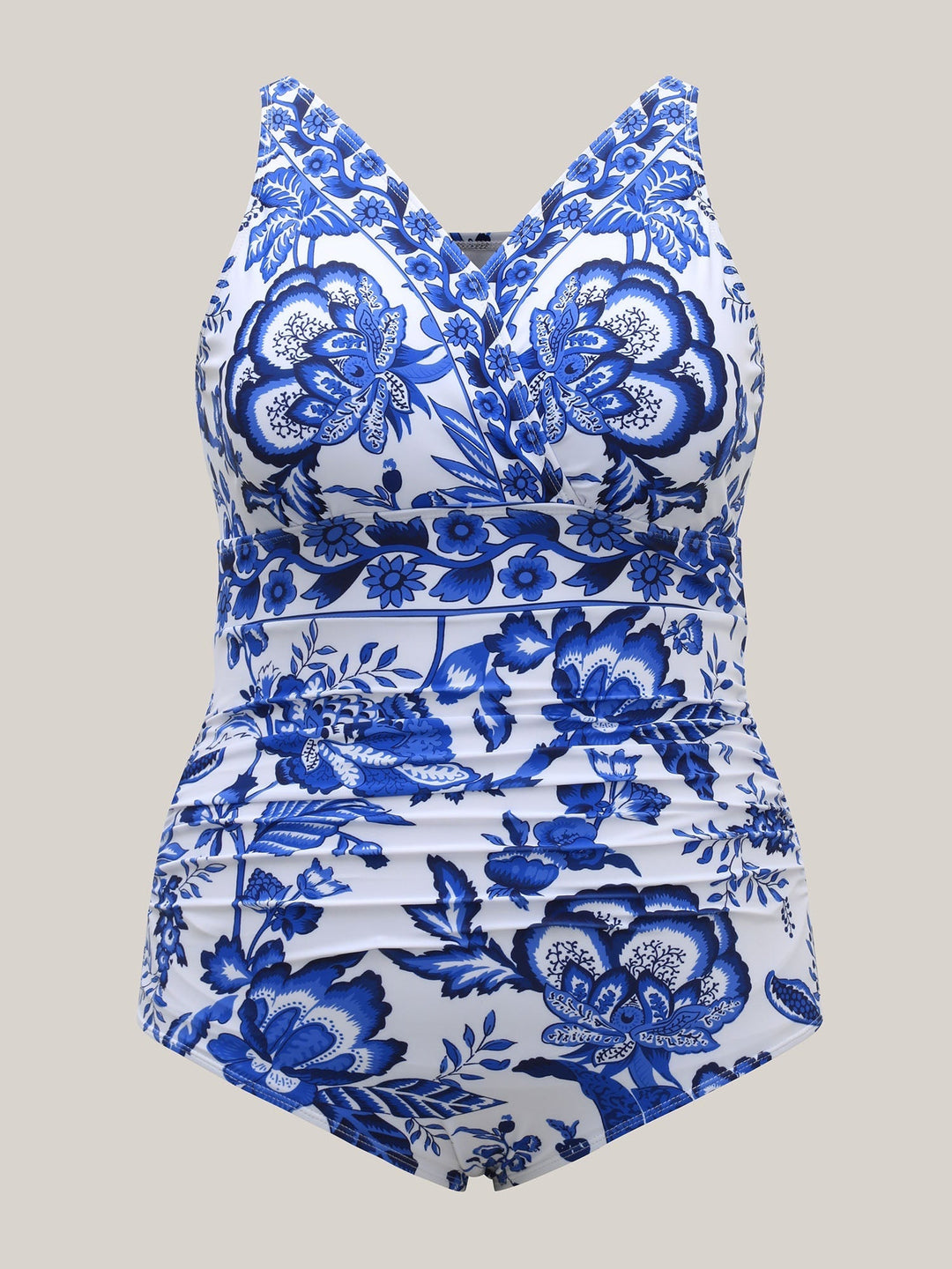 Tweedelig Badpak met Bloemenprint, Gerimpeld Gaas en Sarong