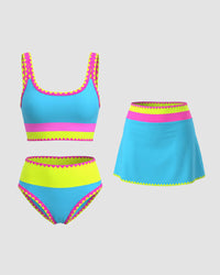 Kleurencontrast Patchwork Nylon Sportieve 3-delige Bikinisets