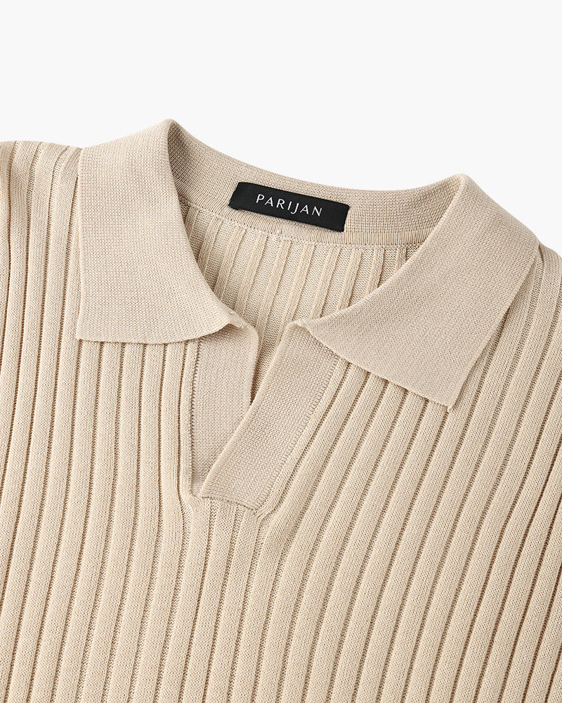 Siena Ribgebreid Poloshirt met V-hals