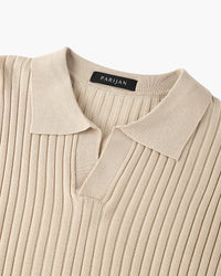 Siena Ribgebreid Poloshirt met V-hals