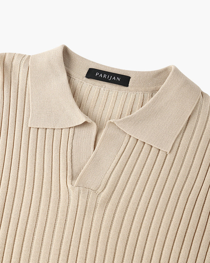 Siena Ribgebreid Poloshirt met V-hals