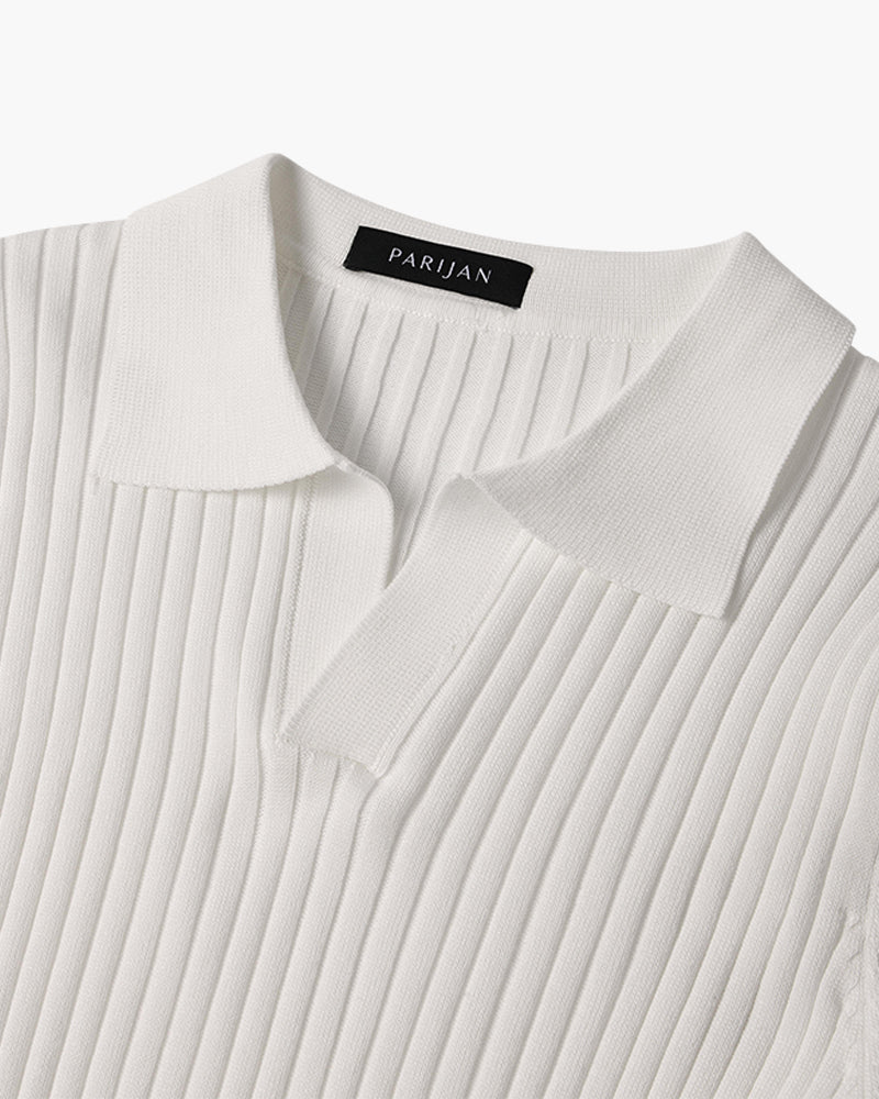 Siena Ribgebreid Poloshirt met V-hals