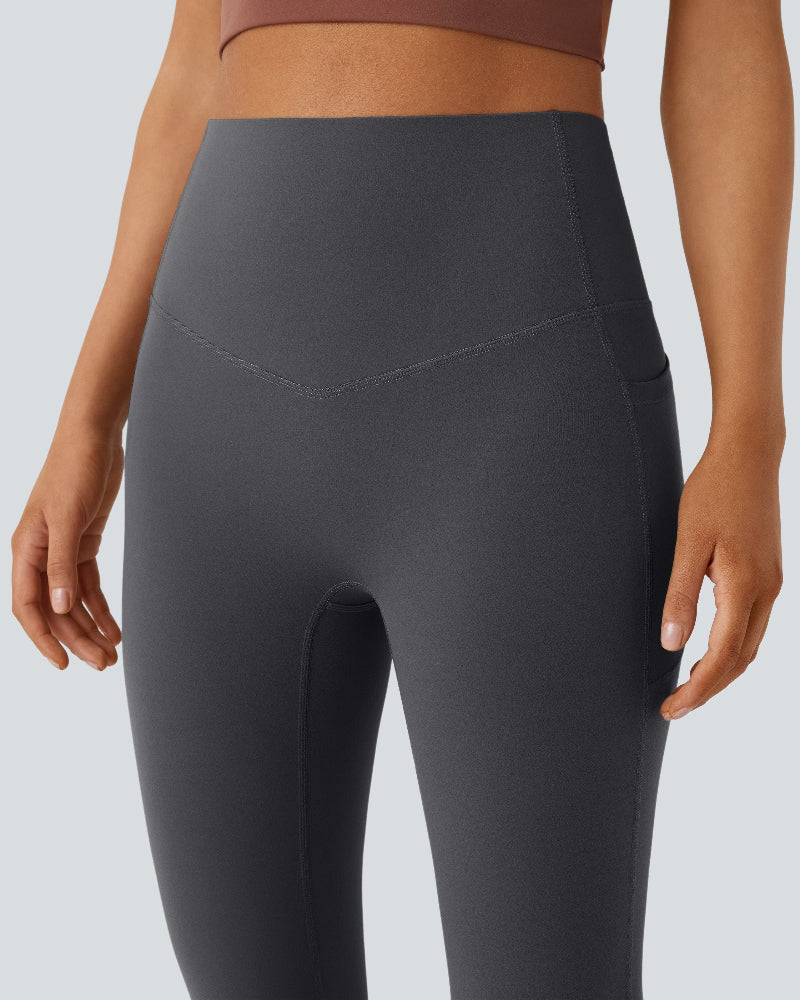 High-Waisted Buikcorrigerende Shaping Yoga Legging met Zakken en Uitlopende Pijpen