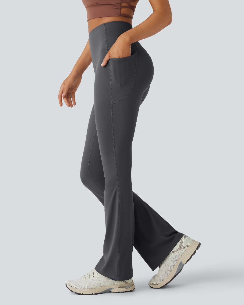 High-Waisted Buikcorrigerende Shaping Yoga Legging met Zakken en Uitlopende Pijpen