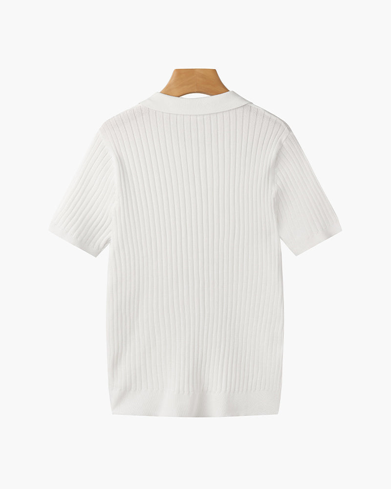 Siena Ribgebreid Poloshirt met V-hals