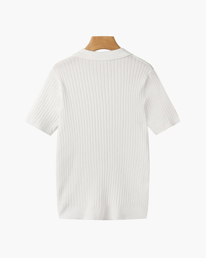 Siena Ribgebreid Poloshirt met V-hals