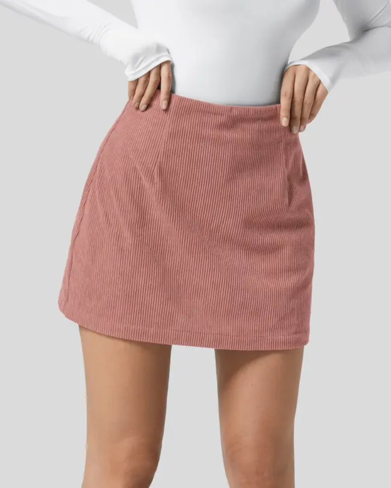Hoge Taille Onzichtbare Rits 2-in-1 Mini A-lijn Corduroy Casual Rok