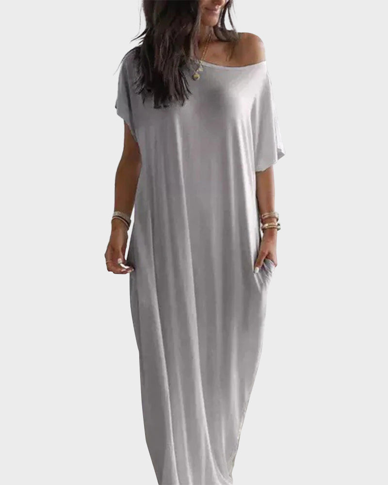 Maxi-jurk met vleermuismouwen en off-shoulderhalslijn