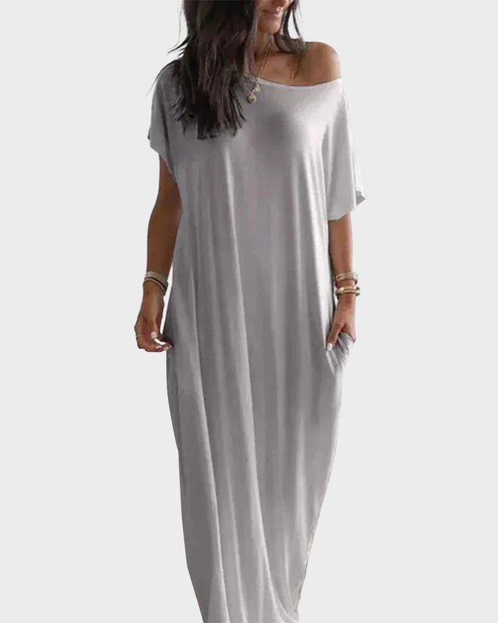 Maxi-jurk met vleermuismouwen en off-shoulderhalslijn