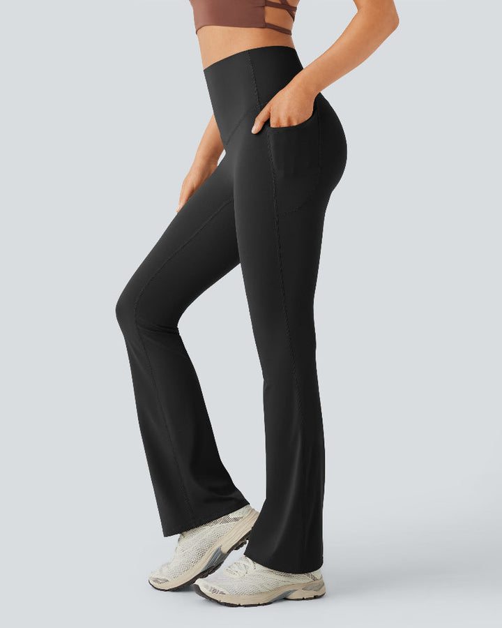 High-Waisted Buikcorrigerende Shaping Yoga Legging met Zakken en Uitlopende Pijpen