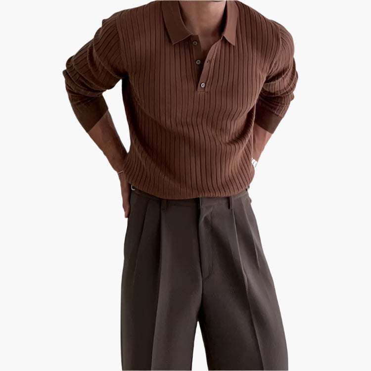 Vienna Ribfluwelen Polo Shirt met Lange Mouwen