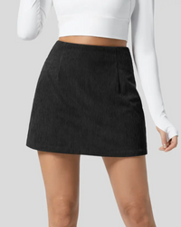 Hoge Taille Onzichtbare Rits 2-in-1 Mini A-lijn Corduroy Casual Rok